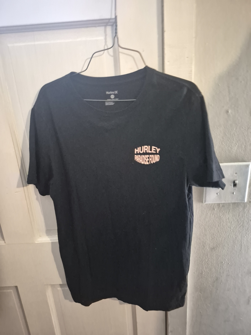 Hurley Black Short-Sleeve Tee with Coral Chest Graphic